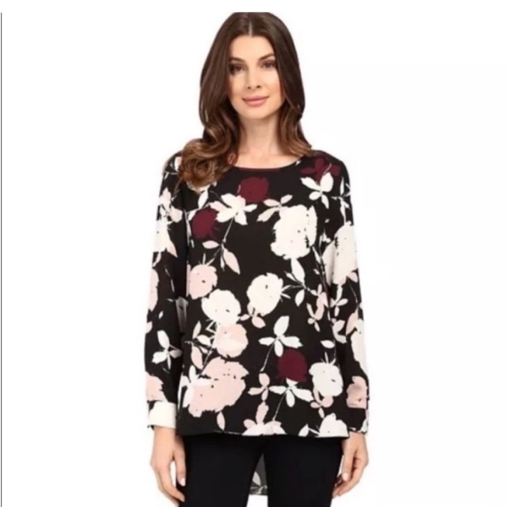 Vince Camuto Black and Pink Floral Blouse